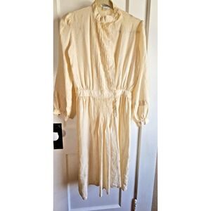 ARGENTI 80s Vtg 100% Silk pleated wrap midi dress ivory puff lng‎ Sleeve Sz 10